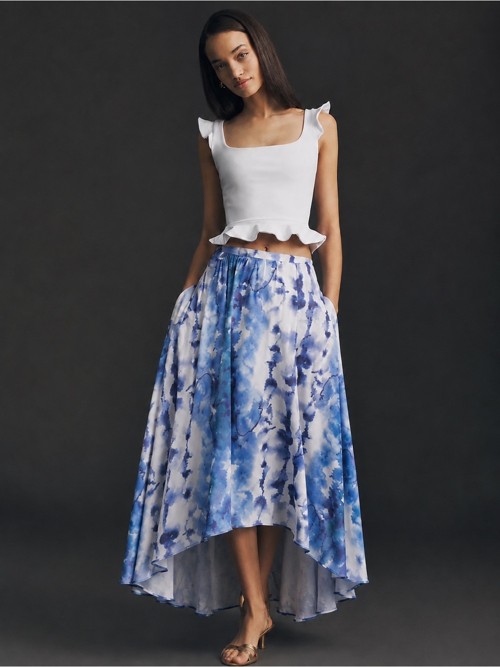 Anthropologie Hutch | Blue Tie-Dye Jeannie High-Low Maxi Skirt ~ M